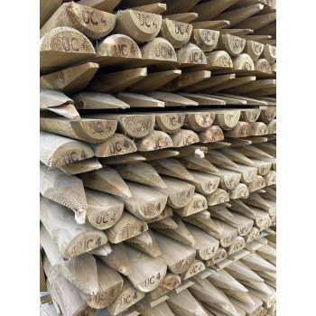 1.8m x 100mm Machine Half Round Pointed Stakes - Pressure Treated Green